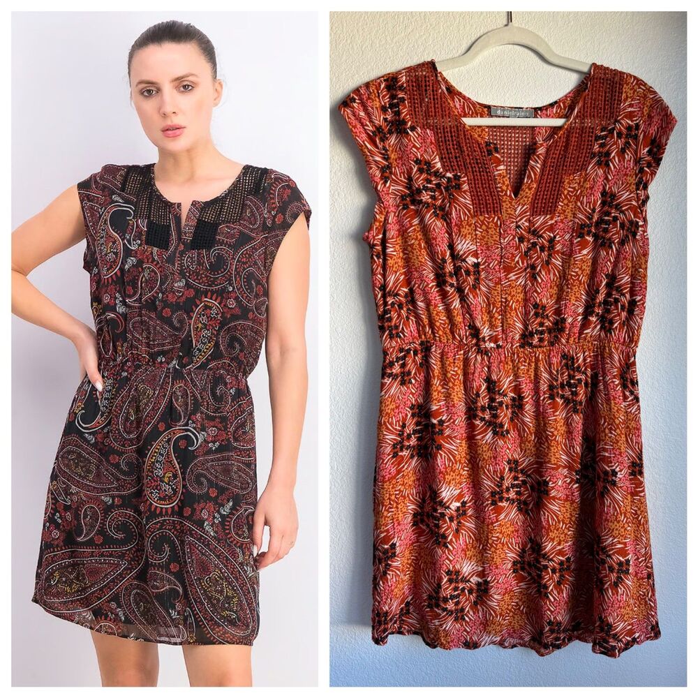 NWOT Daniel Rainn Vika Cap Sleeve Crochet Neckline Floral Elastic Waist Dress L